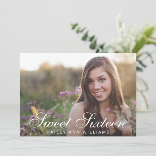 4 Foto Trendy Pink Chic Sweet 16 Party Kaart (Staand voorkant)