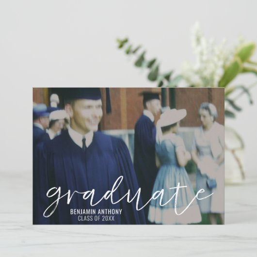 4 Foto Trendy Script Modern Afstuderen Kaart (Staand voorkant)