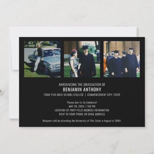 4 Foto Trendy Script Modern Afstuderen Kaart (Achterkant)