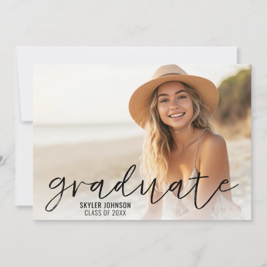 4 Foto Trendy Script Modern Afstuderen Kaart (Voorkant)
