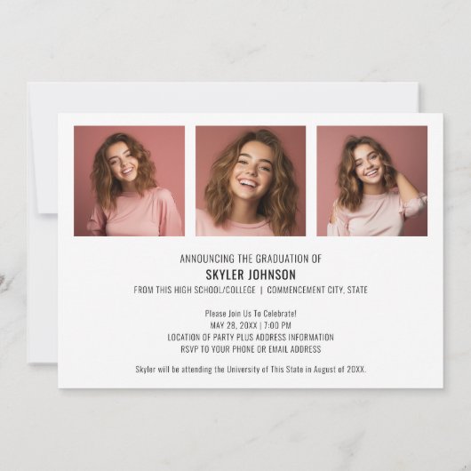 4 Foto Trendy Script Modern Afstuderen Kaart (Achterkant)