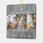 4 Foto Verloving 1e kerstgrijs faux hout Keramisch Ornament (Links)