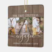 4 Foto Verloving 1e Kerstmis Rustic Faux Wood Keramisch Ornament (Links)