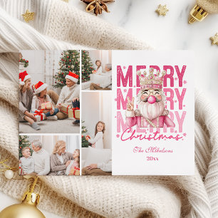 4 Foto Vintage Roze Notenkraker Kerstmis Feestdagenkaart