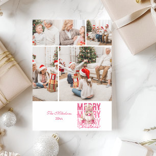 4 Foto Vintage Roze Notenkraker Kerstmis Feestdagenkaart
