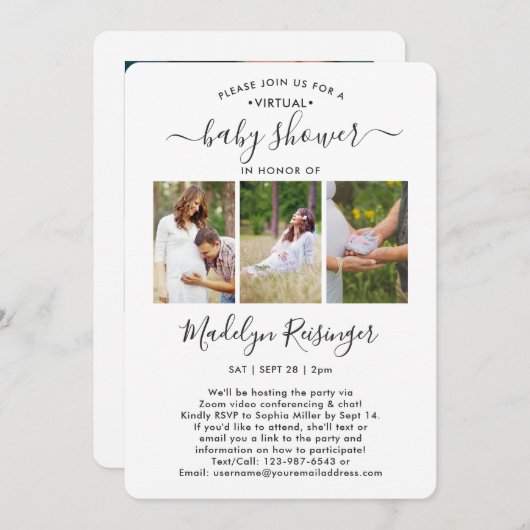 4 Foto Virtual Long Distance Baby shower door Mail Kaart (Voorkant / Achterkant)