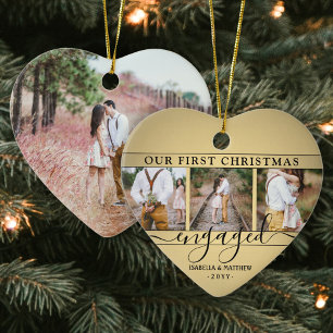 4 Foto voor eerste kerstmis met Faux Gold Heart Keramisch Ornament