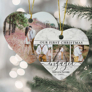 4 Foto voor eerste kerstmis met Faux Marble Heart Keramisch Ornament