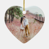 4 Foto voor eerste kerstmis met groen & gouden har Keramisch Ornament (Achterkant)