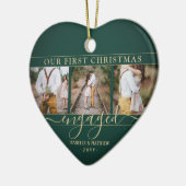 4 Foto voor eerste kerstmis met groen & gouden har Keramisch Ornament (Links)