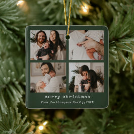 4 Foto Vrolijk Kerstfeest Donkergroene vakantie Keramisch Ornament