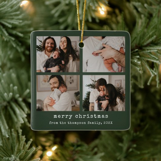 4 Foto Vrolijk Kerstfeest Donkergroene vakantie Keramisch Ornament (Boom)