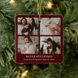 4 Foto Vrolijk Kerstfeest Donkerrood Vakantie Keramisch Ornament