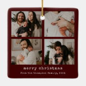 4 Foto Vrolijk Kerstfeest Donkerrood Vakantie Keramisch Ornament (Achterkant)