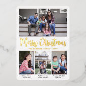 4 Foto Vrolijk Kerstmis Modern Script Kalligrafie Folie Feestdagenkaart (Voorkant)