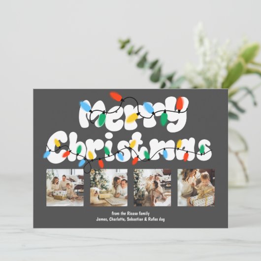 4 foto Vrolijke kerstvakantie lichten Feestdagenkaart (Staand voorkant)