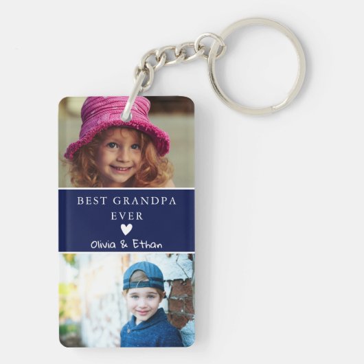 4 Foto We Love You Beste Opa Ooit Navy Blue Sleutelhanger (achterkant)