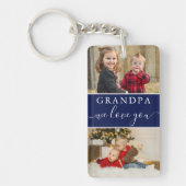 4 Foto We Love You Beste Opa Ooit Navy Blue Sleutelhanger (Voorkant)
