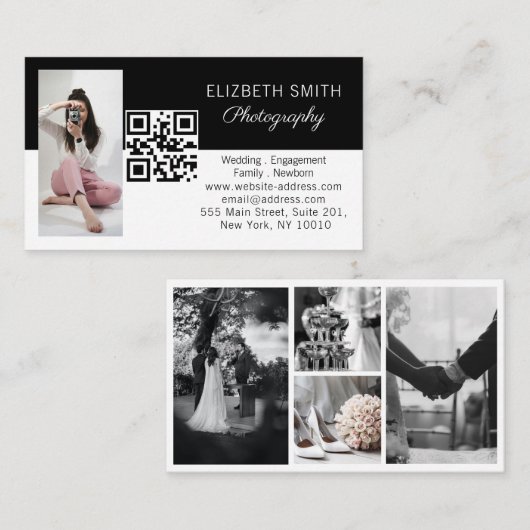 4 Foto Wedding Collage Fotograaf QR Code Visitekaartje (Voorkant / Achterkant)