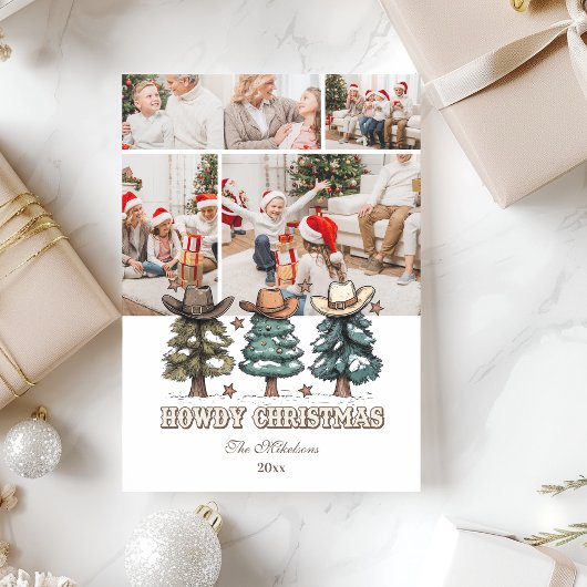 4 foto Western Howdy Christmas Feestdagenkaart