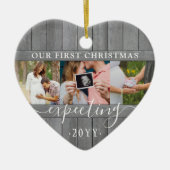 4 Foto Zwangerschap 1e mas Gray Faux Hood Heart Keramisch Ornament (Voorkant)