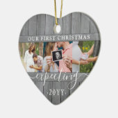 4 Foto Zwangerschap 1e mas Gray Faux Hood Heart Keramisch Ornament (Links)