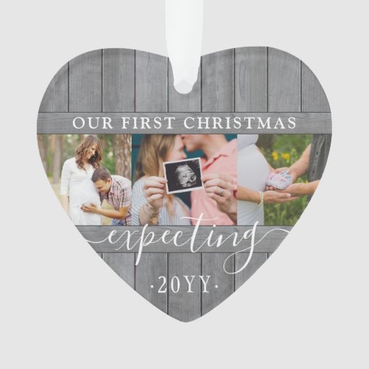 4 Foto Zwangerschap 1e mas Gray Faux Hood Heart Ornament (voorkant)