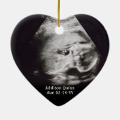 4 Foto Zwangerschap Eerste Kerstmis Faux Marble He Keramisch Ornament (Achterkant)
