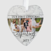 4 Foto Zwangerschap Eerste Kerstmis Faux Marble He Ornament (voorkant)