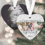 4 Foto Zwangerschap Eerste Kerstmis Faux Marble He Ornament<br><div class="desc">Viel het kostbare geschenk van je jongste familielid met een stijlvol vier foto-collage, hartvormig acryl ornament. Genderneutraal ontwerp met faux marble border is geschikt voor een nieuwe baby jongen of meisje. Woorden en afbeeldingen op deze sjabloon zijn eenvoudig te personaliseren. (AFBEELDING PLACEMENT TIP: Een gemakkelijke manier om een foto precies...</div>