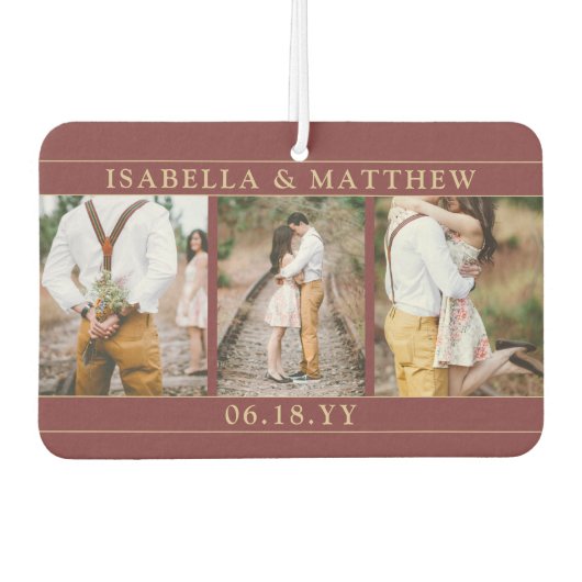 4 Fotobruiloft Collage Burgundy Red & Gold Heart Luchtverfrisser (Voorkant)