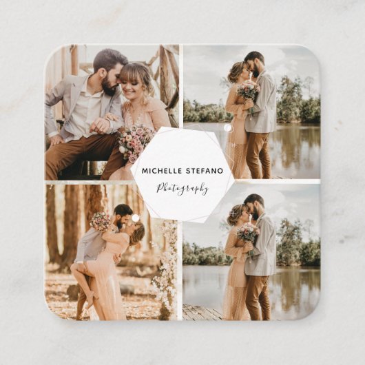4 Fotobruiloft Collage Fotograaf QR Code Lijst Vierkante Visitekaartje (Voorkant)