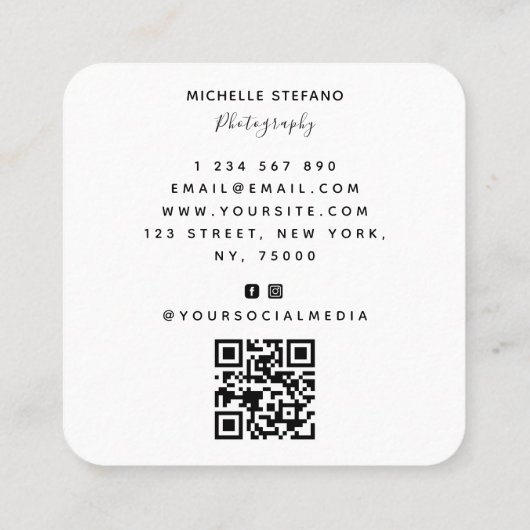 4 Fotobruiloft Collage Fotograaf QR Code Lijst Vierkante Visitekaartje (Achterkant)