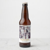 4 Fotobruiloft collage handgeschreven achternaam Bier Etiket (Voorkant)