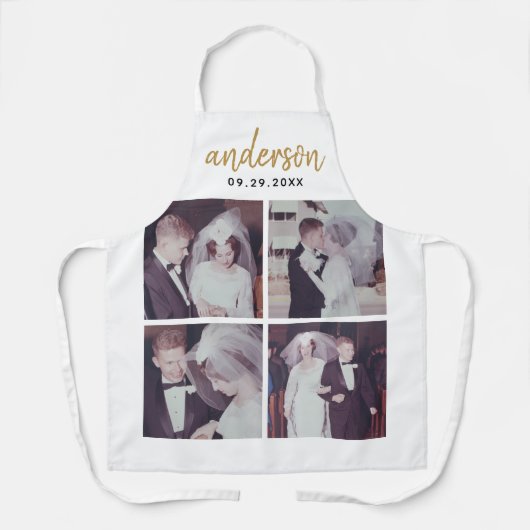4 Fotobruiloft collage handgeschreven achternaam Schort (Voorkant)