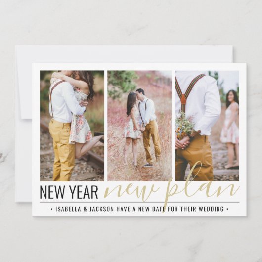 4 Fotobruiloft - wijziging van plannen nieuwe jaar Save The Date (Voorkant)