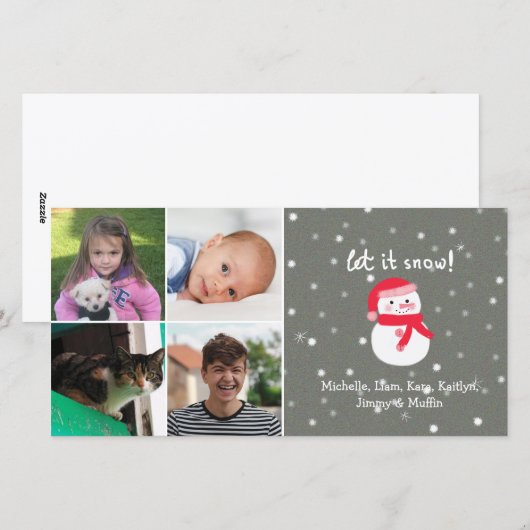 4 Fotocollage Aangepaste naam Schattigee Sneeuwman Feestdagenkaart (Voorkant / Achterkant)