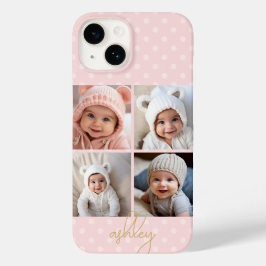 4 Fotocollage - blush roze stippen, Gold Script Case-Mate iPhone Case (Achterkant)