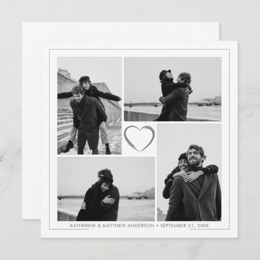 4 Fotocollage Bruiloft Jubileum Naam & Datum Aankondiging (Voorkant / Achterkant)