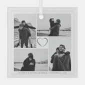 4 Fotocollage Bruiloft Jubileum Naam & Datum Glas Ornament (Voorkant)