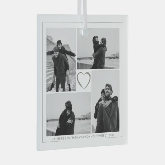 4 Fotocollage Bruiloft Jubileum Naam & Datum Glas Ornament (Voorkant Rechts)