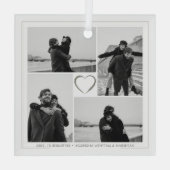 4 Fotocollage Bruiloft Jubileum Naam & Datum Glas Ornament (Achterkant)