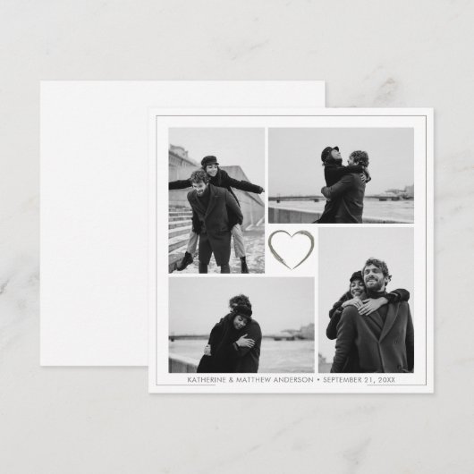 4 Fotocollage Bruiloft Jubileum Naam & Datum Kaart (Voorkant / Achterkant)