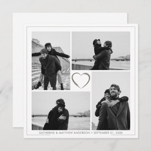 4 Fotocollage Bruiloft Jubileum Naam & Datum Kaart (Voorkant / Achterkant)