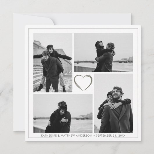 4 Fotocollage Bruiloft Jubileum Naam & Datum Kaart (Voorkant)