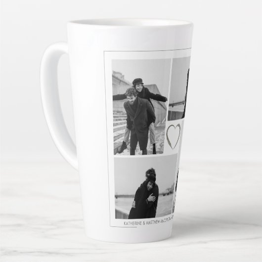 4 Fotocollage Bruiloft Jubileum Naam & Datum Latte Mok (Linkerhoek)