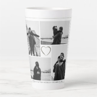 4 Fotocollage Bruiloft Jubileum Naam & Datum Latte Mok