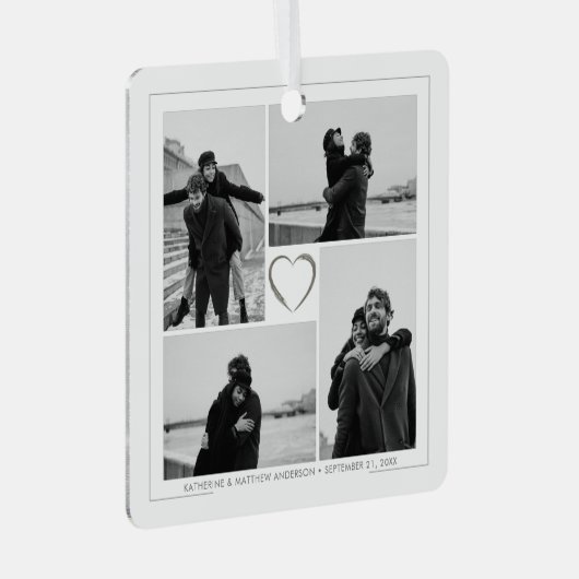 4 Fotocollage Bruiloft Jubileum Naam & Datum Metalen Ornament (Voorkant Rechts)