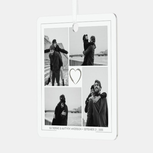 4 Fotocollage Bruiloft Jubileum Naam & Datum Metalen Ornament (Voorkant links)