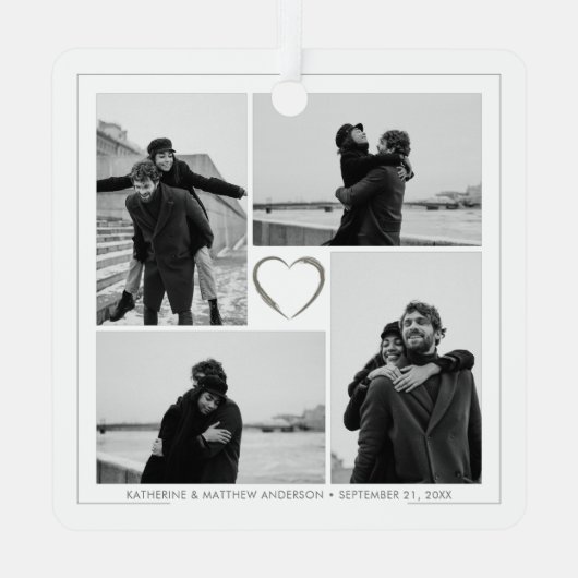 4 Fotocollage Bruiloft Jubileum Naam & Datum Metalen Ornament (Achterkant)
